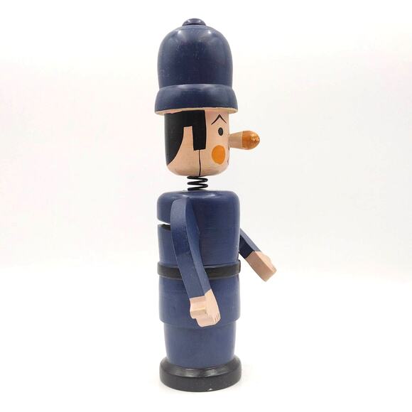 Vintage 11" Wooden Blue Police Officer Cop Bobblehead Nodder Bank Nasco Japan - Picture 4 of 8